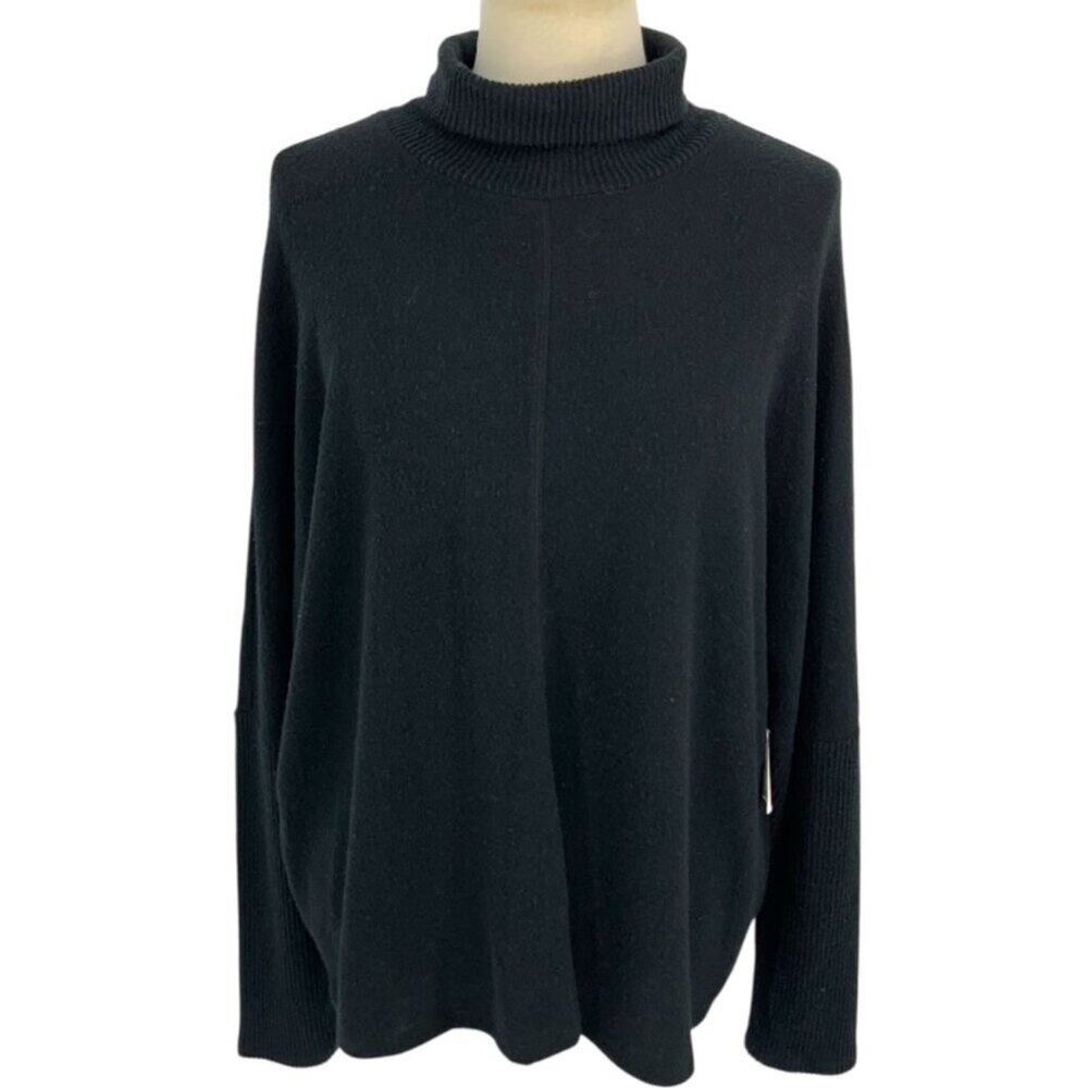 H by Bordeaux Black Turtleneck Felted Sweater Size Large NWOT